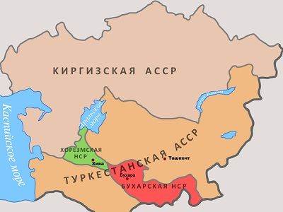 Средняя Азия в первые годы советской власти (карта). Источник - wikimedia.org