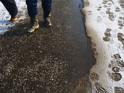 Тротуар, посыпанный реагентом. Фото: gazeta.ru