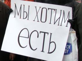 Плакат "Мы хотим есть", фото Виктора Шамаева, Каспаров.Ru